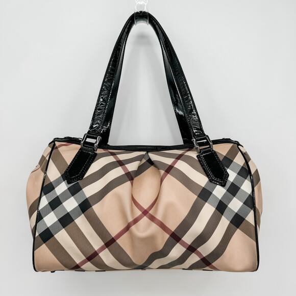 Burberry Bag Shoulder Tote Check Travel Nova Check Shopping Tan Beige Authentic - Picture 1 of 16